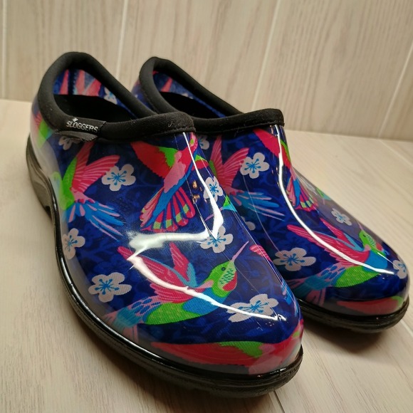 Sloggers Women's 6 Waterproof Colorful Hummingbird Garden Slide Clog Shoes USA - Picture 1 of 5
